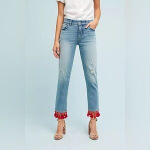 Anthropologie Pilcro Mid Rise Slim Boyfriend Tassel Jeans